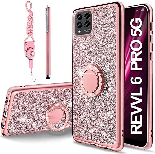 B-Wishy para Revvl 6 Pro 5G/T-Mobile T Phone Pro 5G Glitter Crystal Butterfly Heart Floral Slim TPU Luxry