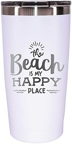 Mugheads A praia é o meu lugar feliz 20 onças de copos isolados - acessórios de praia para férias devem ter - decorações de praia para casa - férias de praia - presentes de praia para mulheres