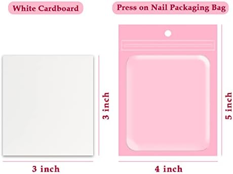 Zezzio 50 peças Pressione Pressione em bolsa de embalagem de unhas, incluindo sacos de 50pcs rosa e papelão branco