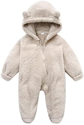 Feoya recém-nascido Inverno Bodysuit de macacão de inverno Urso de macacão com capuz com zíper