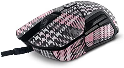 Mightyskins Fibra de carbono Compatível com a SteelSeries Rival 5 Mouse de jogos - Plaid Pink | Acabamento protetor de fibra de carbono texturizada e durável | Fácil de aplicar e mudar estilos | Feito nos Estados Unidos
