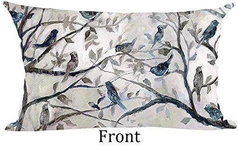 Pintura de tinta ramirar aquarela azul cinza adorável pássaros árvores folhas decorativas lombares