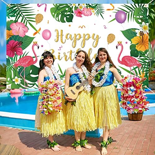 Feliz Aniversário Banner Flamingo Decorações de aniversário - Decorações de festa havaiana de verão Tropical