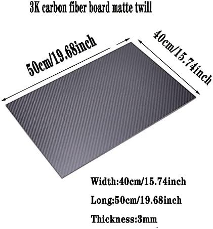 Placa de fibra de carbono 3K 3K Material de placa de carbono puro para RC UAV/Toys Twill Matte, 30cm/11.8inx50cm/19.7inx3mm
