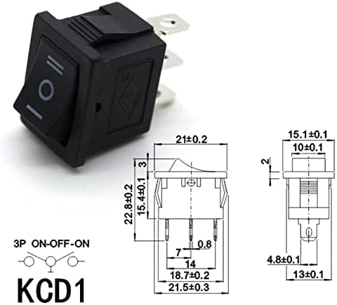Larro Rocker Switch 10 PCs KCD1 Mini preto de 3 pinos On/Off/On Rocker Switch AC 6A/250V10A/125V
