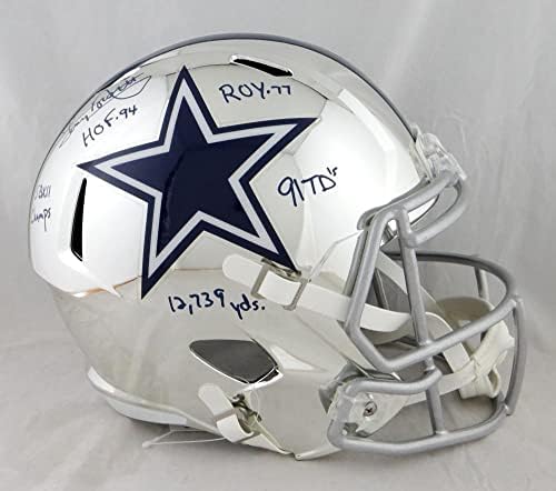 Tony Dorsett assinou Dallas Cowboys F/ S Capacete Chrome com 5 Insc -jsa W Auth *Blue - Capacetes NFL