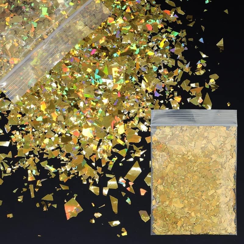 10g holográfico glitter flocos irregulares pregos acessórios de arte em ouro brilhante prateado grande fragmentos lantejas de unhas diy - decorações de unhas -