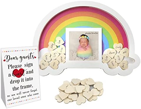 Livro de convidados do chá de bebê Rainbow Frame Livro de visitas Alternative com 30 PCs Corações