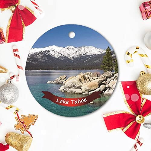 Vinisong Cerâmica Rodada Ornamento Winter Sand Harbor Lake Tahoe Paisagem Ornamento de Natal Ornamentos de