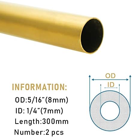 Tynox 5/16 OD Tubo de latão 0,5 mm Wal × 300mm Comprimento, 2pcs, tubulação de latão H62 Tubo redondo sem costura