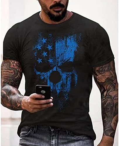 2023 camisetas de moda para mangas curtas masculinas Tops casuais America Independence Day Skull e Flag Impresso