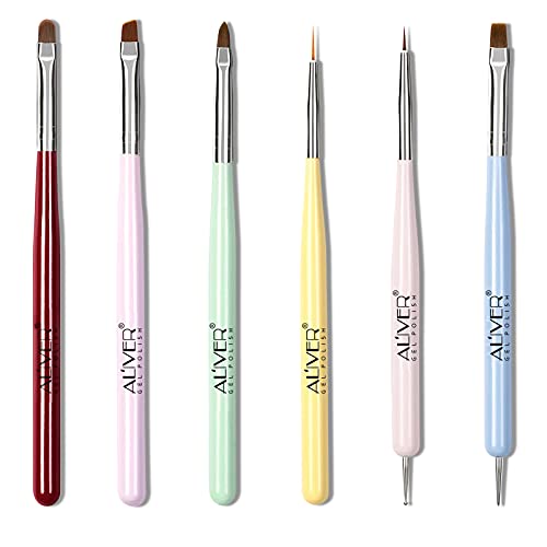 Brushes de arte de unhas Conjunto, 6pcs Uil Art Design Tools de pintura de caneta, com pincel de forro