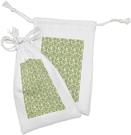 Conjunto de bolsas de tecido de mola de Ambesonne de 2, folhas de palmeira tropical com flores de hibiscus