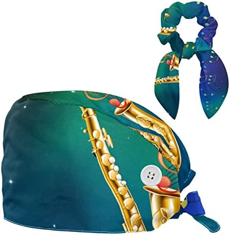 Um boné de trabalho de trabalho musical de borboleta do saxofone com botões de chapéu de chapéu bufante ajustável com cabelo com cabelo arco