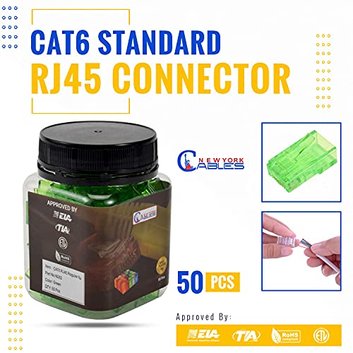 NewYork Cables® RJ45 Cat6 Ends | Pacote de 50 | CAT 6/ CAT5E RJ45 Conectores banhados a ouro | Plugue modular