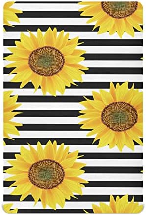 Playard Sheet, Summer Vintage Sunflowers Flowers Felas de berço para colchões de berço e criança padrão,