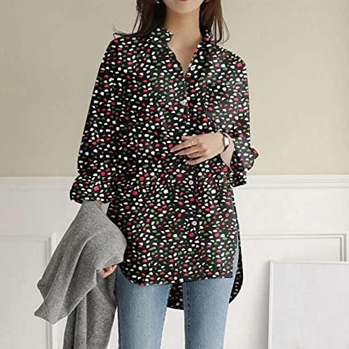 Camisa Mulheres Plus Size Ladies Stand Stand Collar Button Logo Up