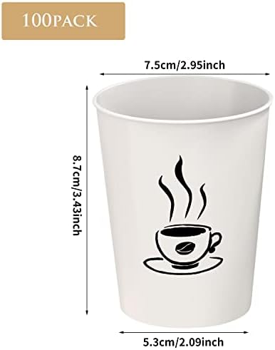 Manshu 100pcs 8 oz xícaras de papel branco descartáveis, bebidas quentes e frias bebem xícara para café, água,