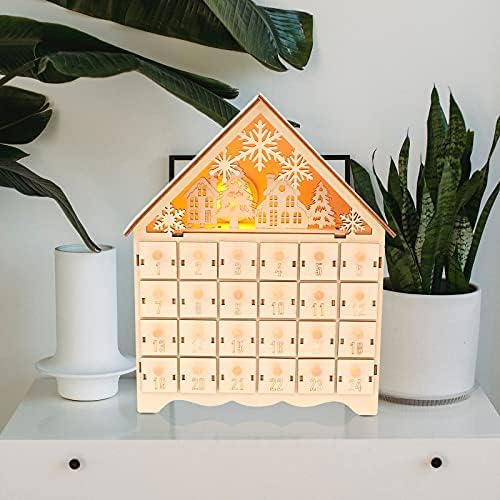 Valiclud Chirstmas de madeira LED CALENDAR HOME SNOWFLAKE Decoração do calendário Khaki decoração