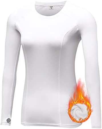 Terodaco feminino ladeado de lã térmica de manga longa, execução de camisas atléticas de compressão da camada de