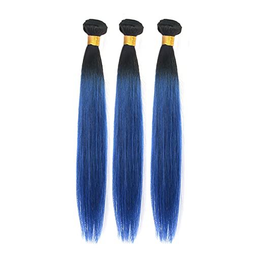 Ombre azul brasileiro cabelo liso 3 feixes 10 12 14 polegadas Cabelo humano Pacotes retos