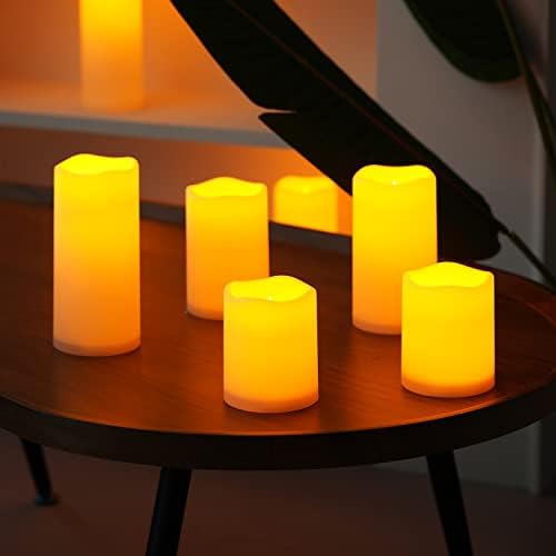 5 pontos de velas sem chamas impermeáveis, velas de pilares operadas por bateria ao ar livre, velas lideradas