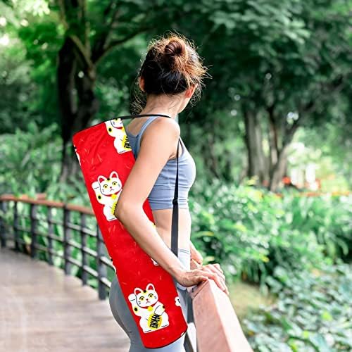 Carto -japão fofo Lucky Neko Cats Red Background Yoga Mat Carrier Bag com alça de ombro de ioga Mat