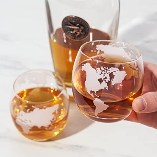 Viski Globe Whisky Tumblers, conjunto de 2, entusiasta de uísque de vidro gravado acessório de presente