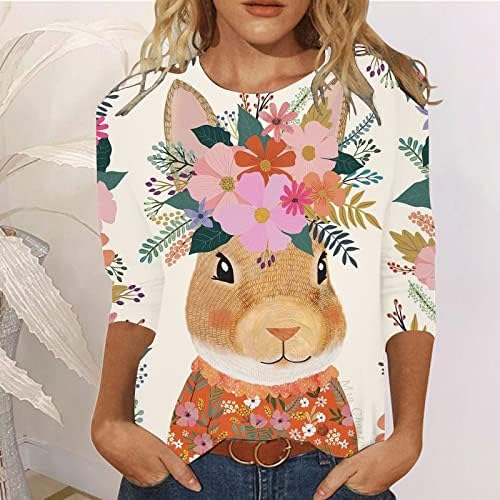 Camisa de coelhinho da Páscoa para mulheres 3/4 de manga de colher de pescoço blusa gráfica impressão