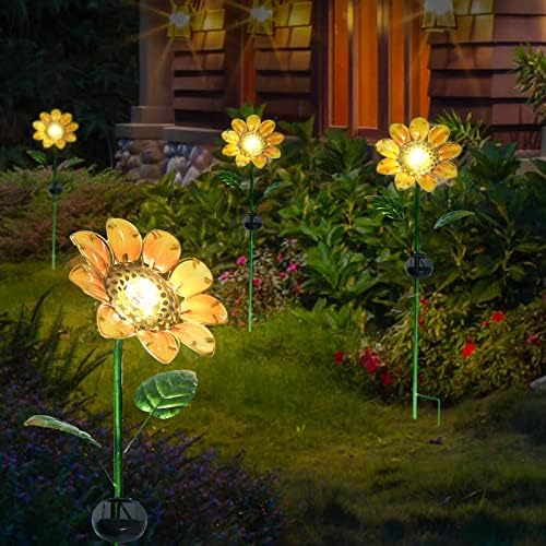 Afirst Solar Lights Outdoor Decorative - Solar Garden Stakes Girassol à prova d'água LED LED LIGHT LIGH