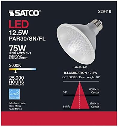 SATCO S29416 12,5 watt; PAR30SN LED; 3000K; Pacote de 6 pacote em conformidade com a Califórnia
