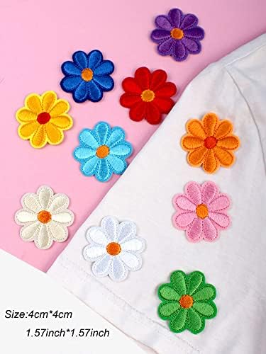 Weenkeey 22 PCs Iron de girassol em remendos Daisy Flores costuram em patches Flores fofas Apliques