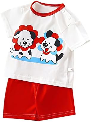 Algodão infantil Manga curta camiseta definida desenho animado color contraste roupas caseiras pijamas vestido de verão menina menina