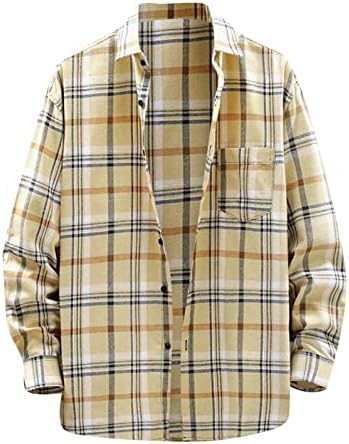 Camisa xadrez de flanela para homens de manga comprida Button Down Plaid Popline camisas de flanela de manga
