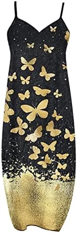 Vestido maxi de borboleta de pulseira feminina com cinta de borboleta longa com bolsos casuais Vestidos