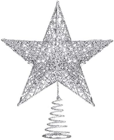 Treça de Natal Glitled Topper Metal Star Treetop Xmas Hollow-Out Star Topper para decoração de árvores