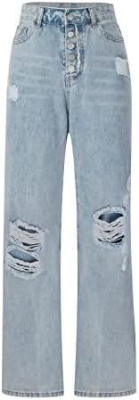 Jeans de namorado rasgado lmsxct para mulheres com cintura alta alta perna reta angustiada calça