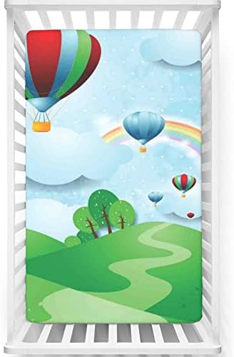 Folha de berço ajustada com tema do arco-íris, lençol de colchão de colchão de berço padrão Folha de colchão de materiais de material ou lençol de criança, 28 “x52”, multicolor