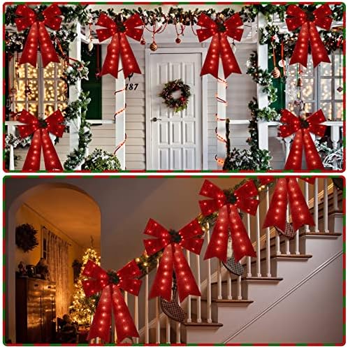 6 peças 22 polegadas LED Red Christmas Wreath Sexos Glitter Glitter Christmas Ornamentos de