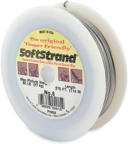 WCS Softstrand não revestido Fio de embalagem de aço inoxidável, tamanho 8, 60 lb / 27 kg, inoxidável