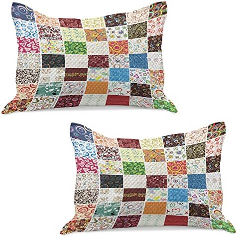 Ambesonne Retro malha de colcha de travesseiros, grande retalhos de diferentes padrões de diferentes padrões