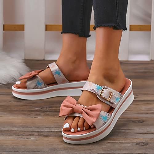 Ladies Fashion Summer Priest Panth Bow Wedge Platform Sandals and Slippers Womens Wedge Sandals Tamanho 9 Fácil