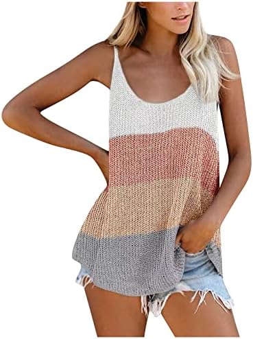 Camisinho feminino coletor de coleta de pescoço sem mangas tops summer praia camisa casual bloqueio colorido