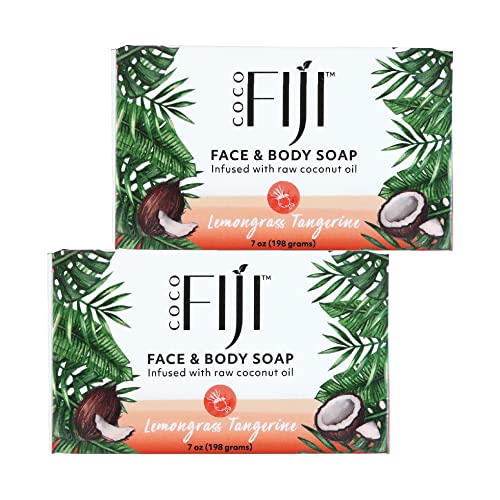 Barra de sabão Coco Fiji para o rosto e o corpo infundido com óleo de coco orgânico, óleo essencial