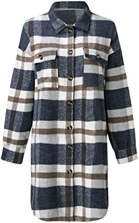 Jackets xadrezes casuais de lã feminina Button Up Up Trendy 2022 Fall Flannel Shacket Capel