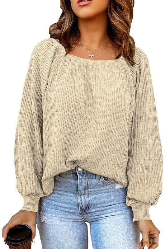 Suéteres femininos de cor quadrada sólida pescoço casual suéter de malha no topo de uma palavra suéter