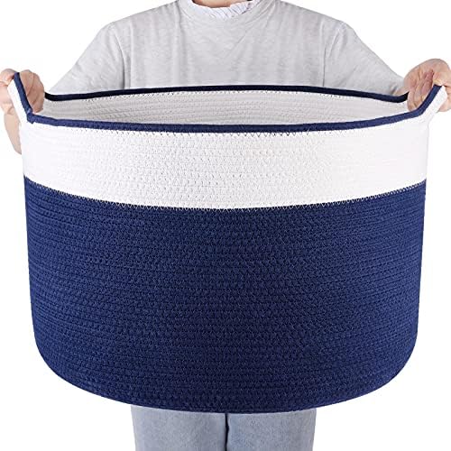 Xxx cesto de armazenamento grande - cesta de mantas 22 x 22 x 14 cesta de corda de algodão, cesto de roupa
