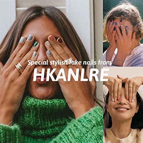 Hkanlre Swirl Blue Press em unhas curtas Nails falsos linhas de cobertura completa unhas falsas para mulheres