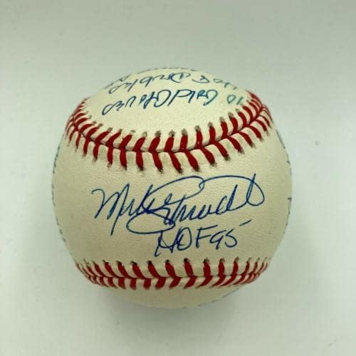 Mike Schmidt assinou fortemente inscrito na carreira Stat Baseball Reggie Jackson Coa - Bolalls autografados