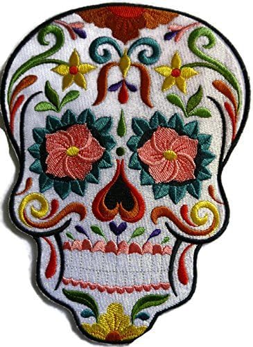 Equipamento de motociclistas personalizado e exclusivo [Flor de Fiesta Sugar Skull] Ferro bordado em/Sew